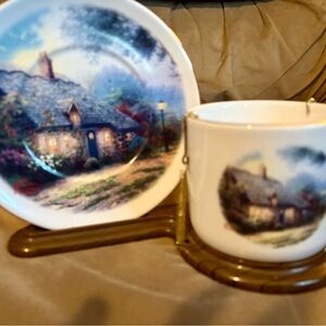 Thomas Kinkade Cottage Scene Dinnerware Set - Blue and Green